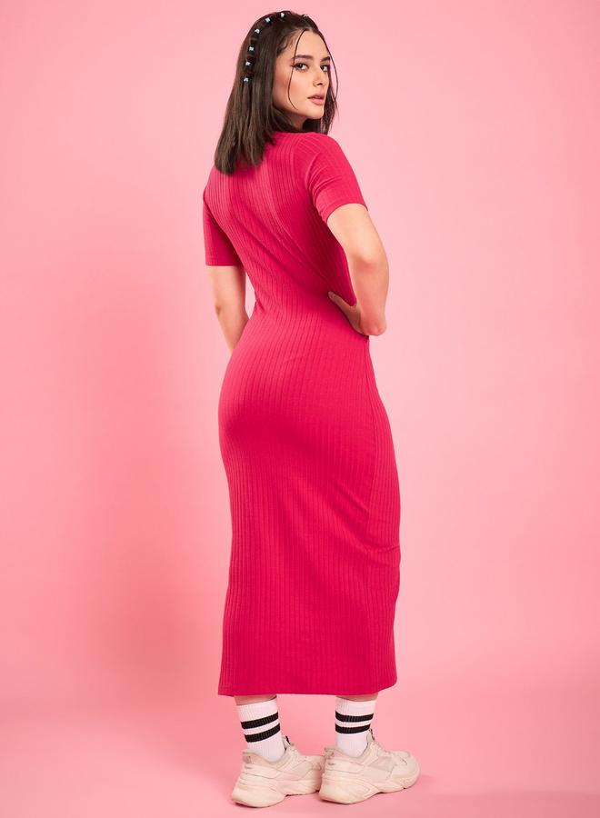 WineRed فستان ميدي ضيق بياقة - Image 3